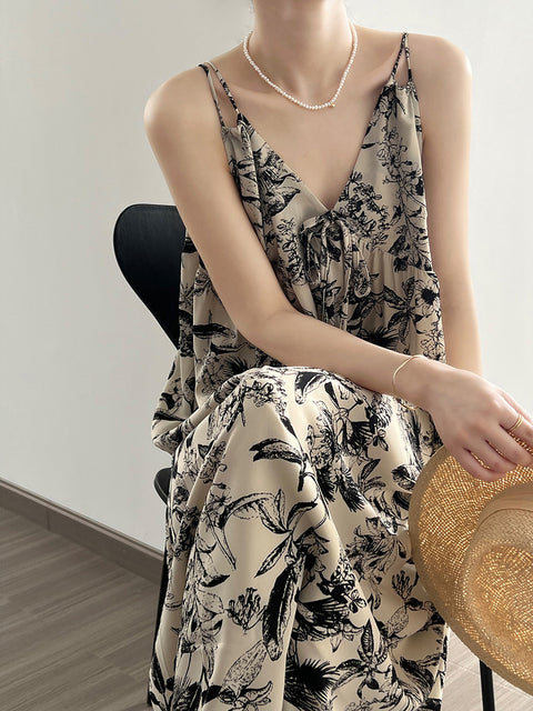 Vestido tipo chaleco con estampado floral artístico de tinta para mujer de verano