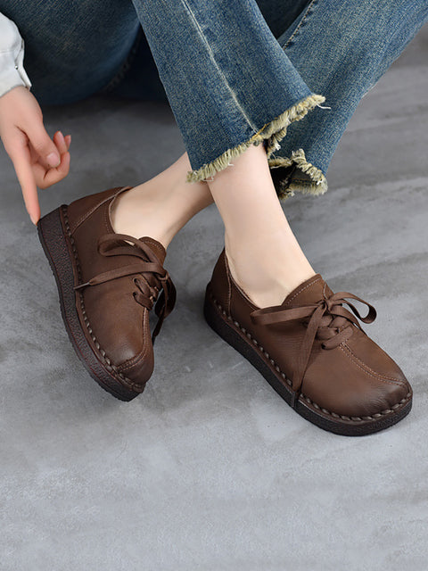 Women Vintage Spring Genuine Leather Flat Shoes