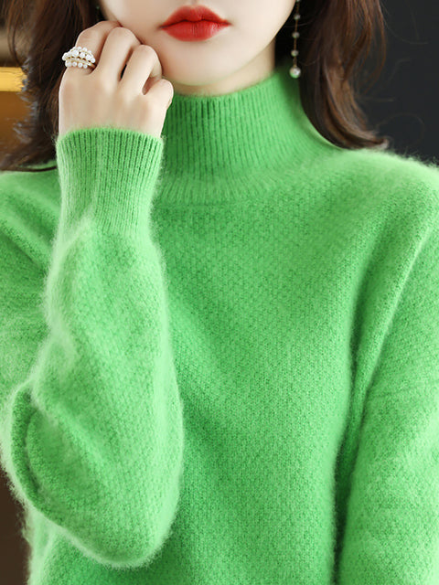 Women Autumn Solid Knit 100%Wool Turtleneck Sweater