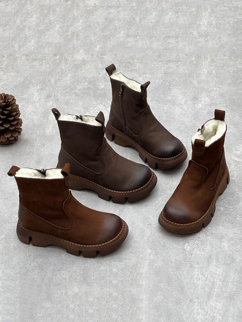 Botas de invierno con forro polar de cuero liso para mujer