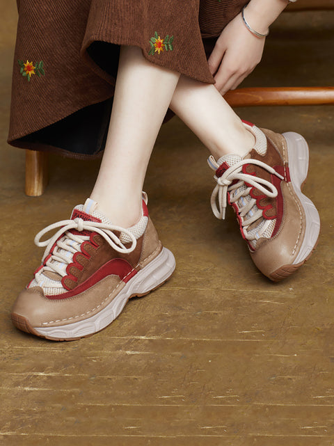 Women Spring Genuine Leather Spliced Platform Shoes