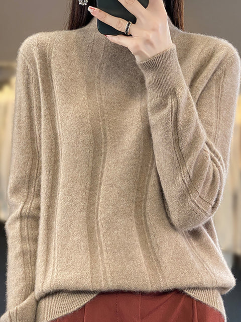 Women Autumn Half-Turtleneck Knit 100%Wool Sweater