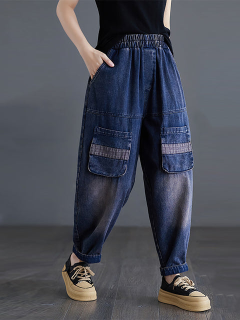 Pantalones de mezclilla lavados empalmados de primavera casual para mujer