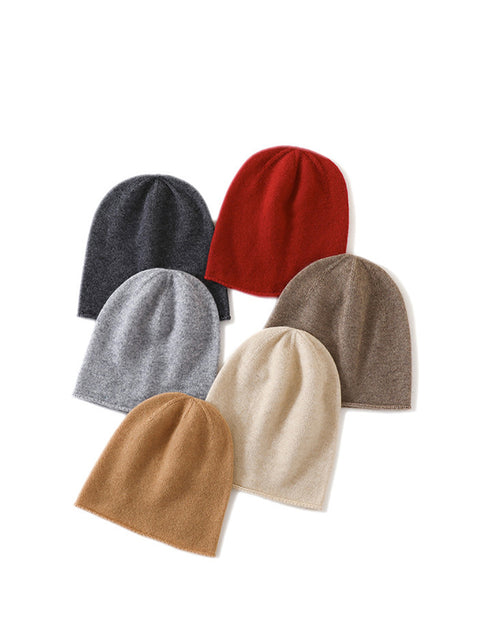 Women Casual Solid Warm Hemming Knit Hat