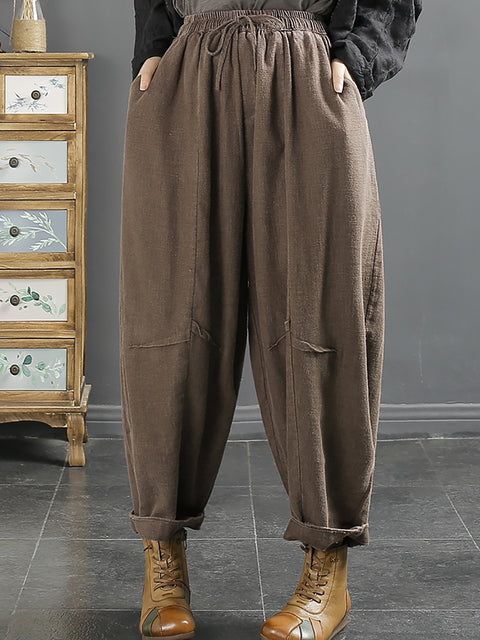 Pantalones Harem de invierno lisos retro de talla grande para mujer