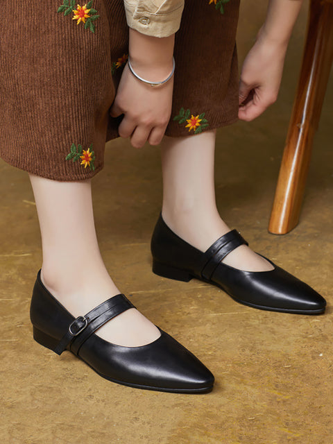 Zapatos de mujer de piel auténtica suave y puntiaguda para primavera