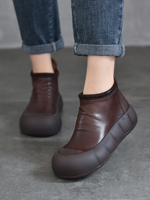 Botas de plataforma de cuero suave estilo vintage de otoño para mujer