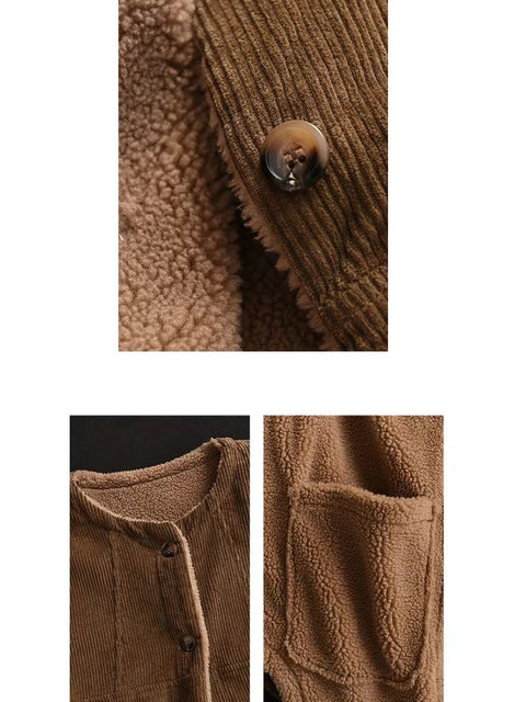 Women Casual Winter Solid Corduroy Plush Cotton Vest Coat