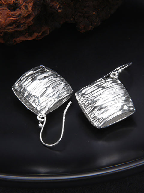 Pendientes de textura irregular cuadrados de plata S925 informales para mujer