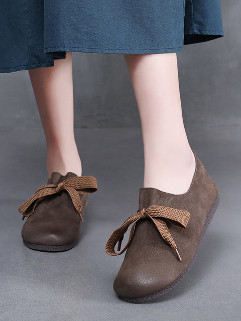 Women Casual Leather Solid Strap Flat Shoes