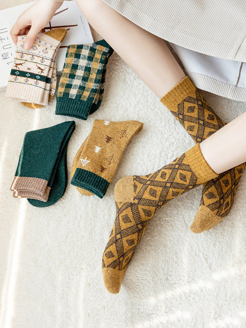 5 parejas de calcetines jacquard de lana de invierno