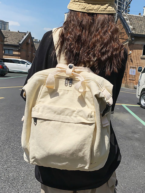 Mochila de lona cuadrada sólida informal para mujer