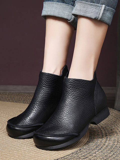 Women Elegant Solid Leather Spliced Low Heel Boots