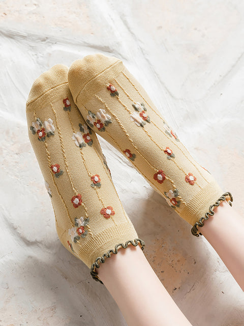 5 pares de calcetines de verano con estampado floral y jacquard para mujer