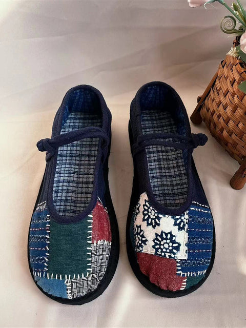 Zapatos de algodón empalmados con parche étnico de verano para mujer