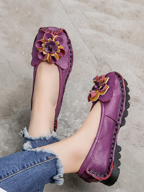 Zapatos empalmados de flores de cuero de verano vintage para mujer