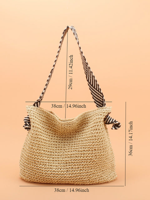 Bolso de hombro de gran capacidad con tejido de paja de verano para mujer