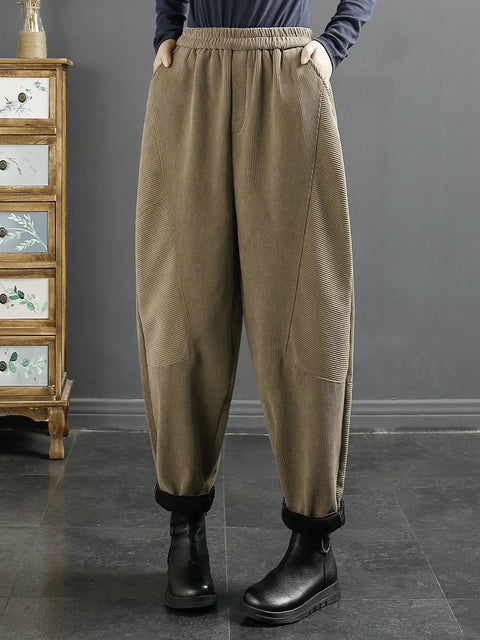 Pantalones Harem cálidos de felpa Croduroy vintage de talla grande para mujer