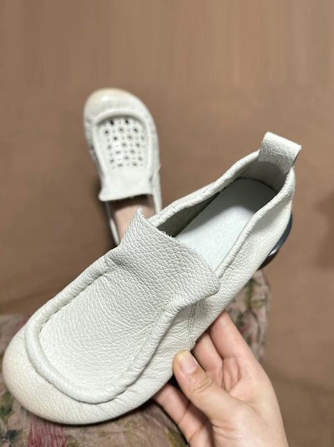 Zapatos de tacón bajo de piel auténtica suave retro de verano para mujer