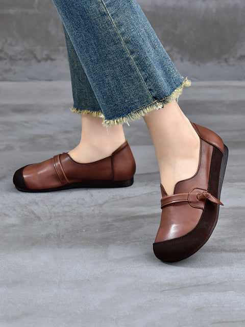 Women Spring Retro Suded Leather Spliced Flat Shoes