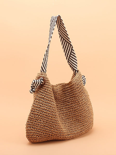 Bolso de hombro de gran capacidad con tejido de paja de verano para mujer