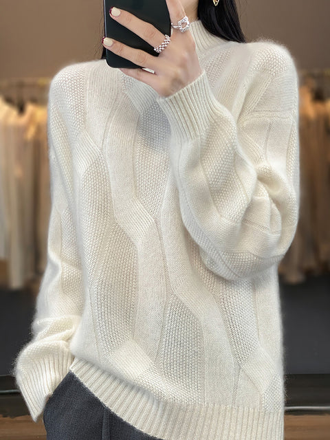 Women Autumn Solid Knit 100%Wool Turtleneck Sweater