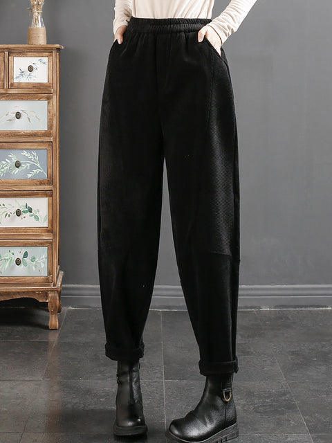 Pantalones Harem cálidos de felpa Croduroy vintage de talla grande para mujer