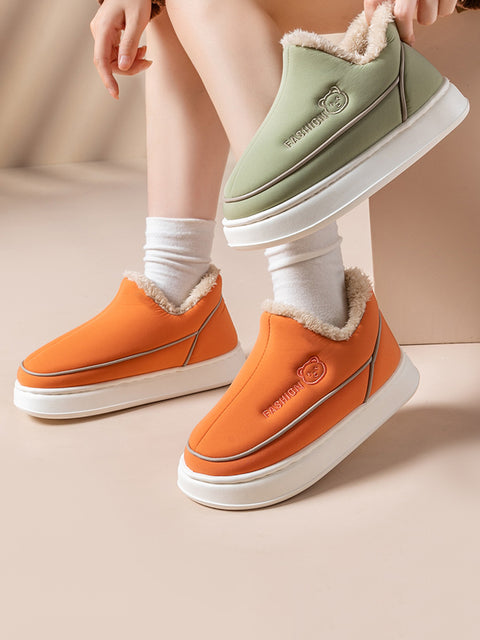 Couple Solid Fleece-lined Indoor Platform Shoes