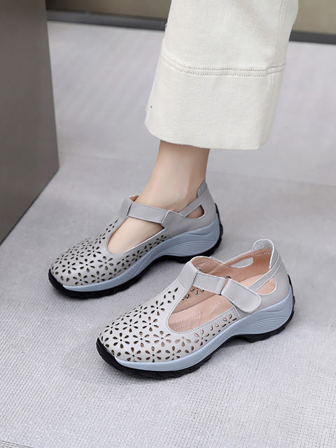 Zapatos de plataforma con recortes de cuero sólido de verano para mujer