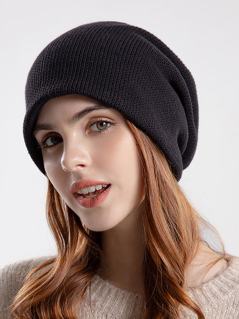 Gorro de punto de algodón liso para mujer, informal, de invierno, para mantener el calor