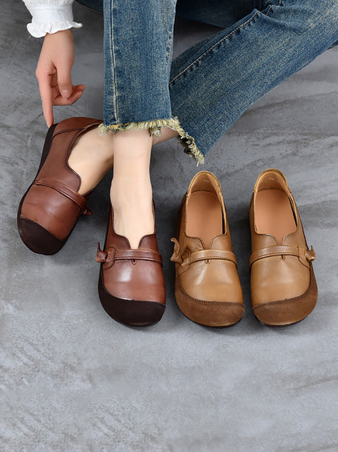 Women Spring Retro Suded Leather Spliced Flat Shoes