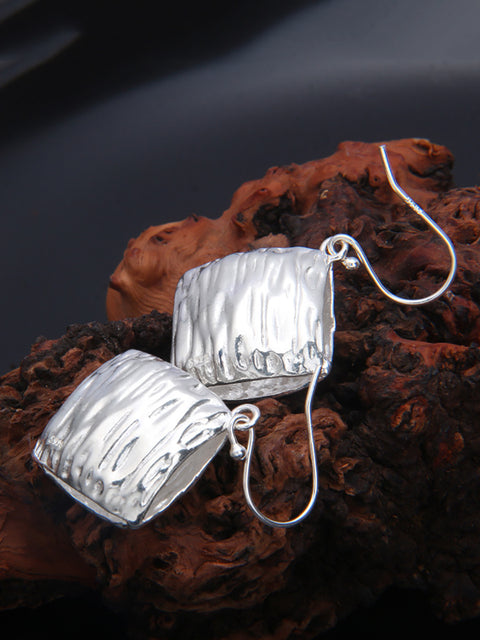 Pendientes de textura irregular cuadrados de plata S925 informales para mujer