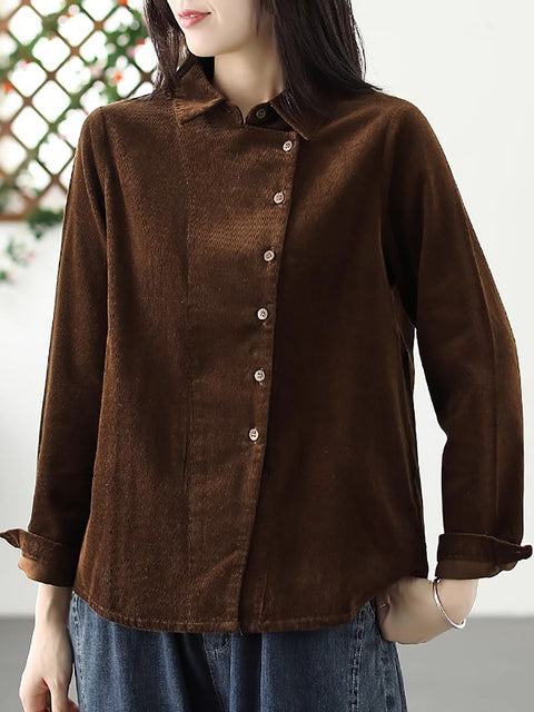 Camisa tipo cárdigan Croduroy liso de otoño para mujer de talla grande