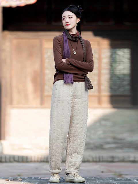 Pantalones acolchados gruesos y sólidos de invierno para mujer