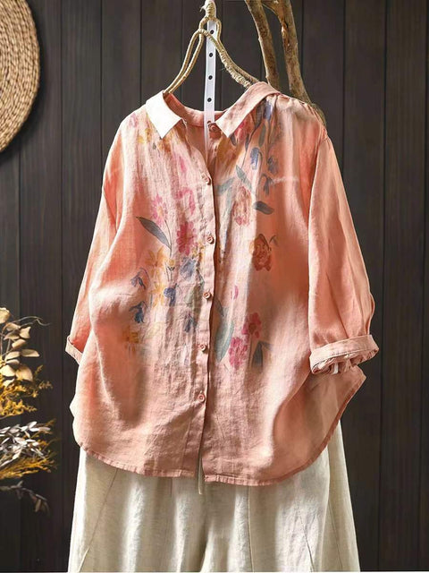 Blusa de ramio con estampado floral de verano para mujer