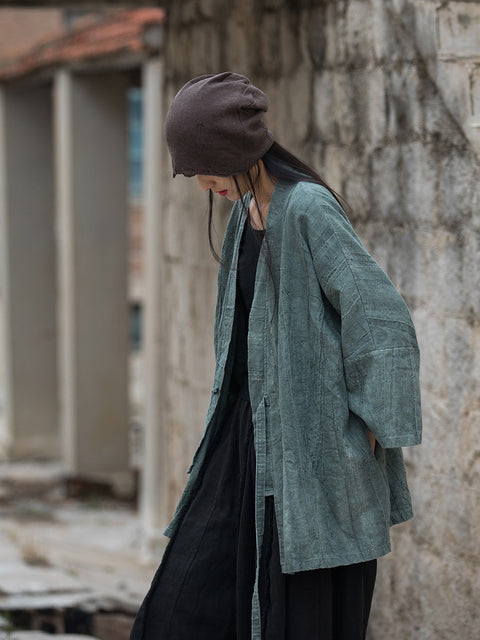 Abrigo camisero holgado con cordón liso Retro de primavera para mujer de talla grande