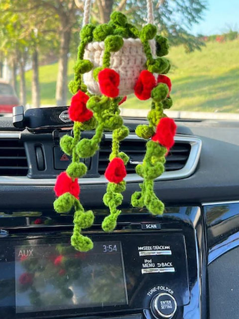 Colgante de coche de planta en maceta colgante de punto hecho a mano