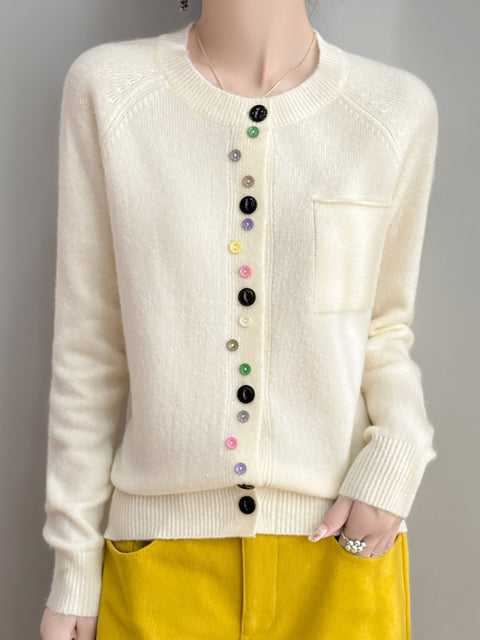 Women Spring Casual Colorful Botton Knit Sweater