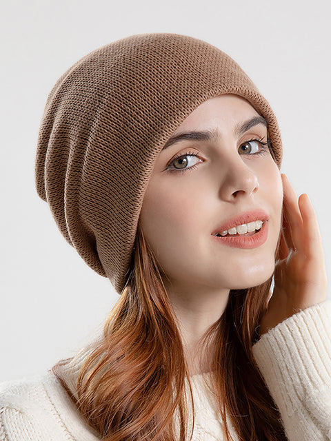 Gorro de punto de algodón liso para mujer, informal, de invierno, para mantener el calor