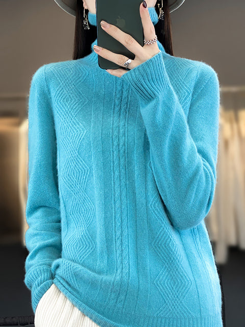 Women Autumn Turtleneck Knit 100%Wool Soft Sweater