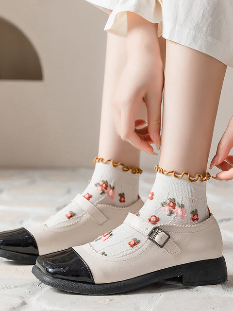 5 pares de calcetines de verano con estampado floral y jacquard para mujer