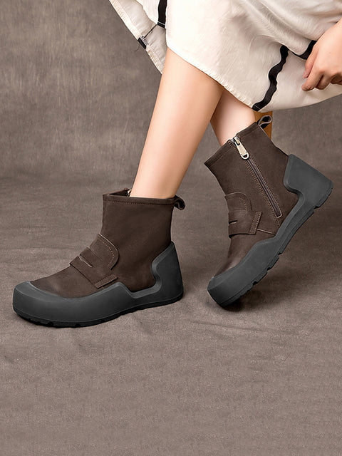 Women Retro Frosted Leather Spliced Zipper Flat Boots