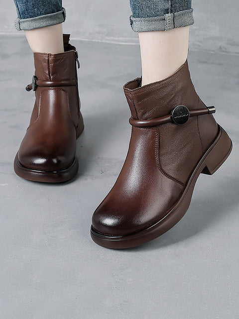 Women Casual Genuine Leather Low Heel Martin Boots