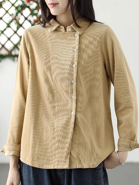 Camisa tipo cárdigan Croduroy liso de otoño para mujer de talla grande