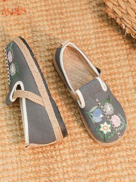 Women Artsy Summer Linen Flower Embroidery Shoes