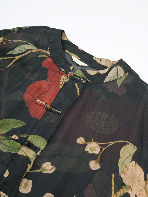 Camisa larga de primavera con estampado de flores vintage de talla grande para mujer