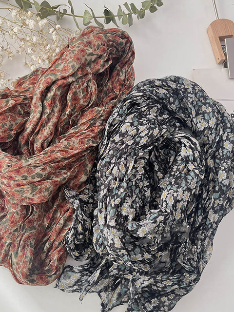 Women Summer Vintage Floral Cotton Scarf