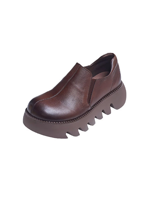 Zapatos de plataforma vintage de piel auténtica suave para mujer