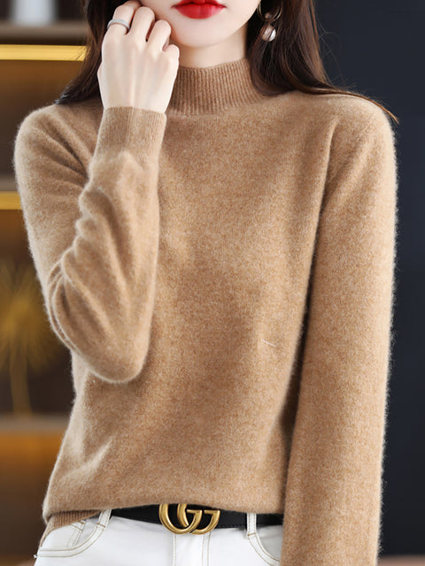 Women Autumn Half-Turtleneck 100%Wool Soft Sweater