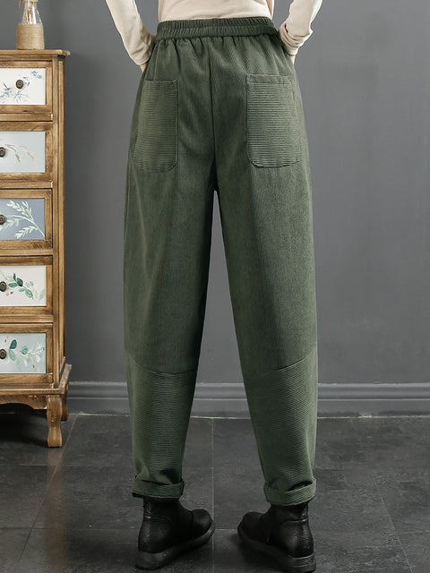 Pantalones Harem cálidos de felpa Croduroy vintage de talla grande para mujer